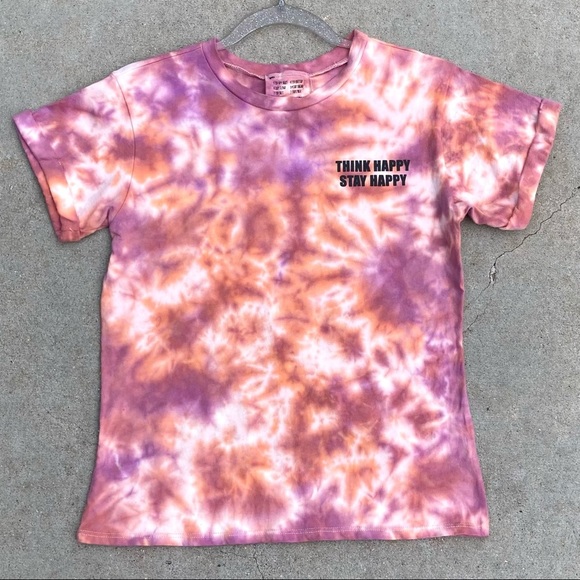 french pastry Tops - CUSTOM Color Tie Dye Think Happy Graphic Tee S Jrs